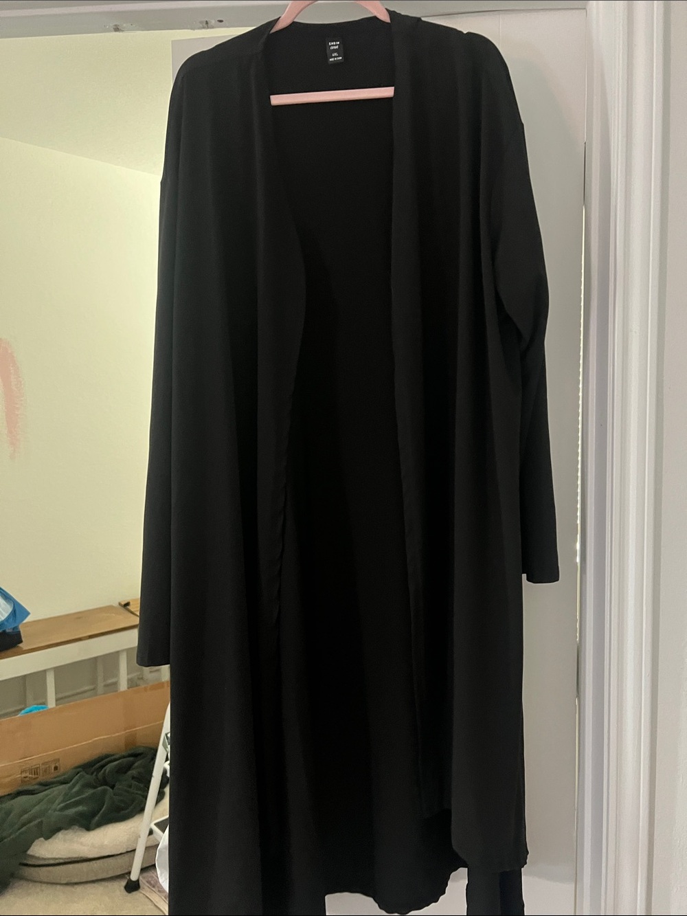 SHEIN Black Long Open-Front Trench Coat